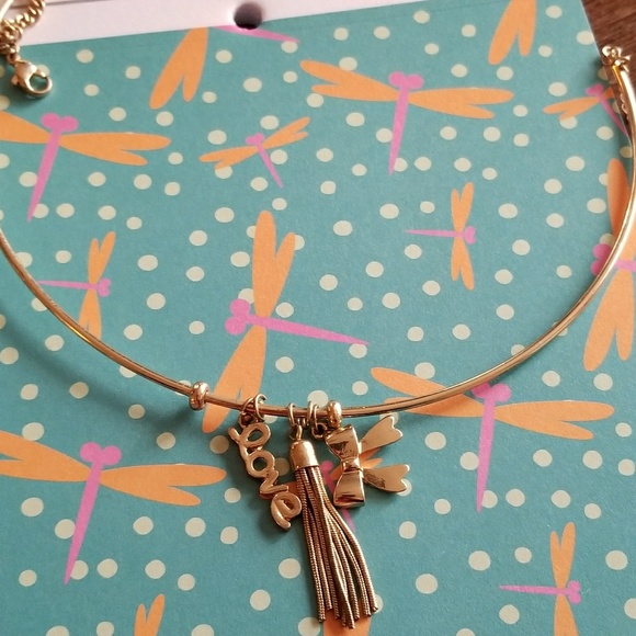 Relisted -Love tassel bow necklace wire collar gold tone - Picture 3 of 5